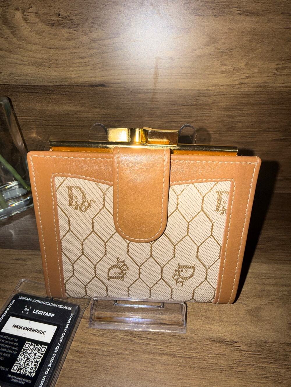 Christian Dior Honeycomb Coated Canvas & Leather French Purse Kiss-Lock Wallet